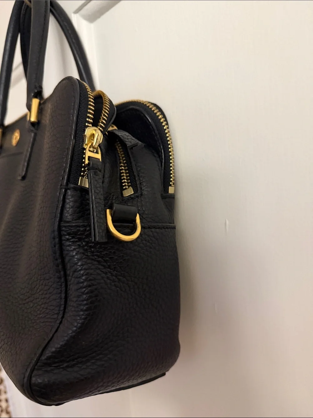 Tory Burch Black Pebbled Leather Tote with Gold Hardware